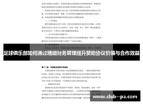 足球俱乐部如何通过精细财务管理提升赞助协议价值与合作效益